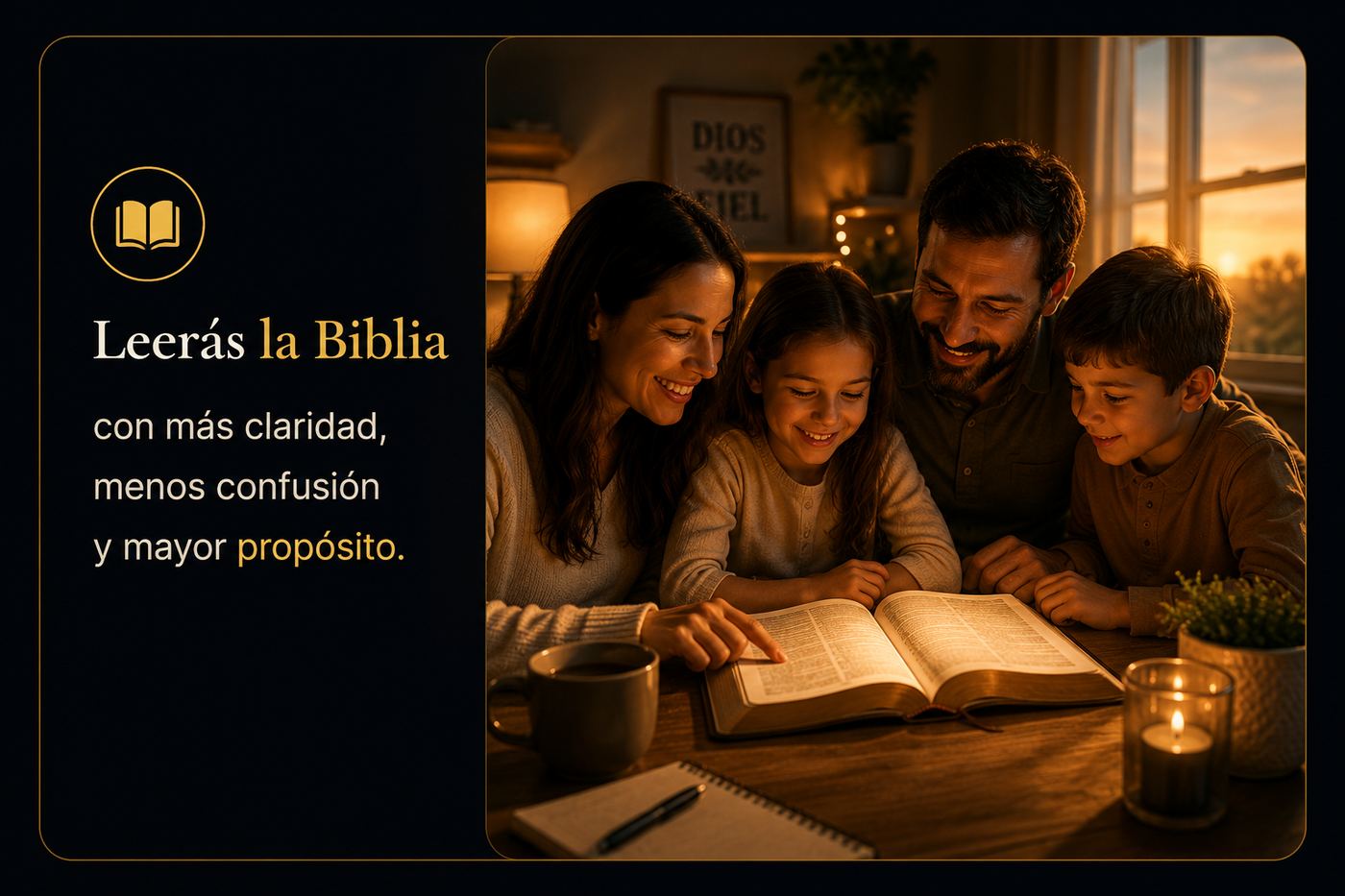 Persona estudiando la Biblia en casa